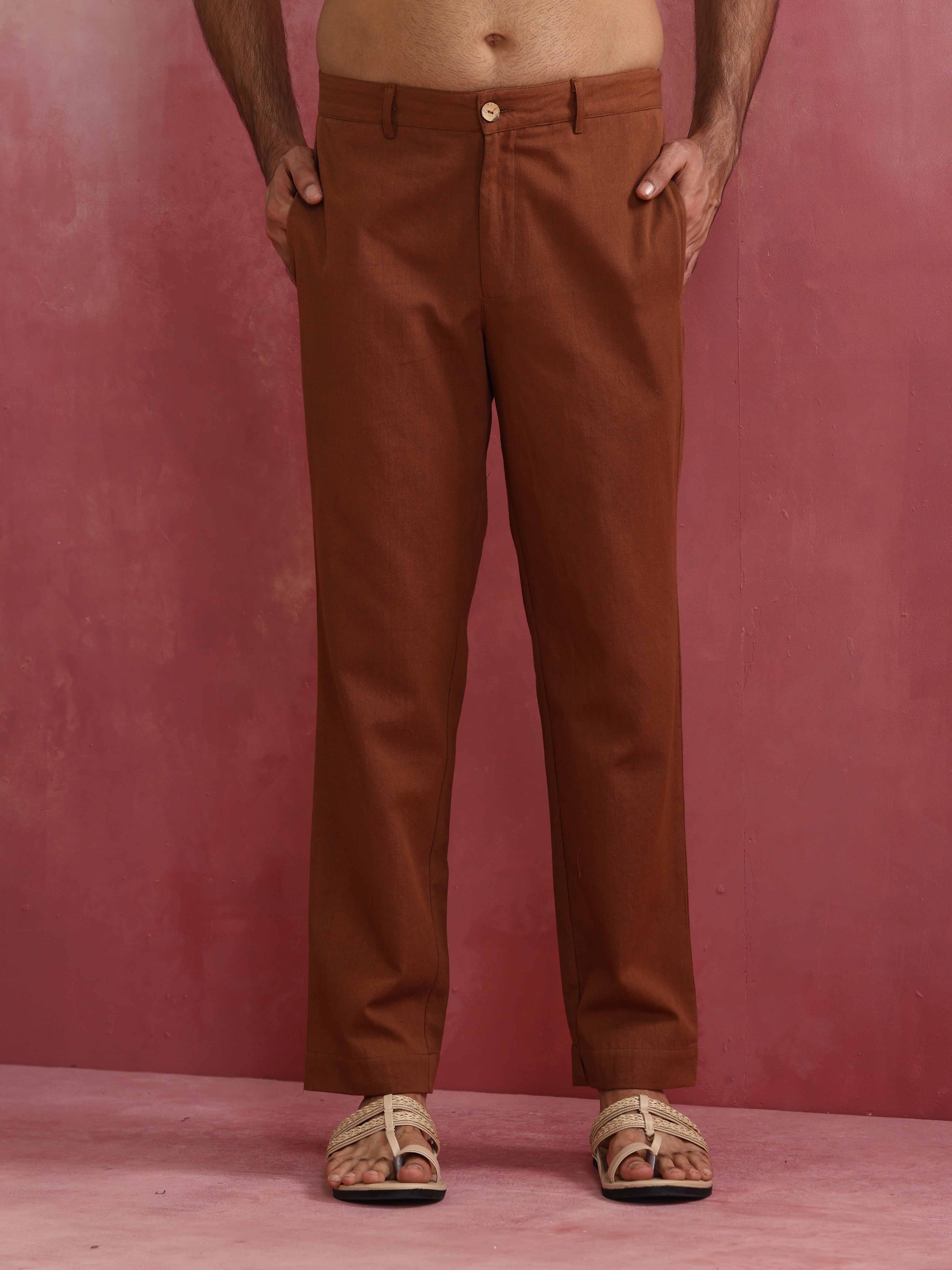 trueBrowns Men's Brown Cotton Twill Pants - Distacart