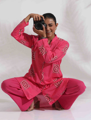 trueBrowns Pink Cotton Print Kurta Co-ord Set - Distacart