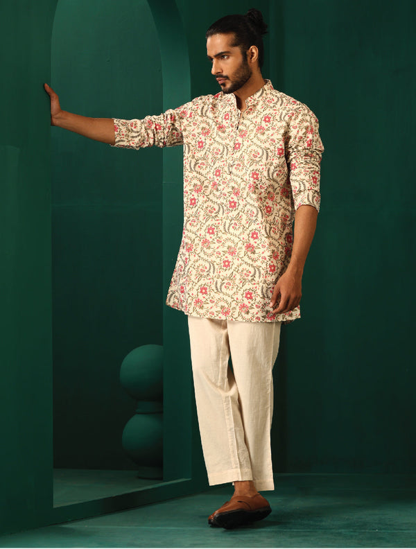 trueBrowns Men's Pink Floral Cotton Printed Co-ord Set - Distacart