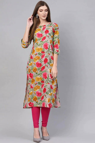 Ahika Printed Grey Rayon Blend Fabric Kurti