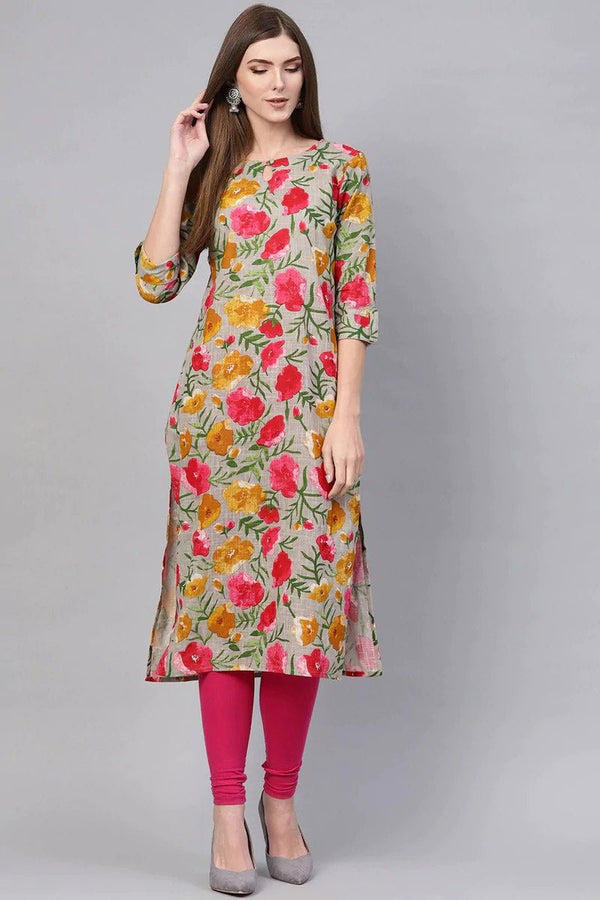 Ahika Printed Grey Rayon Blend Fabric Kurti