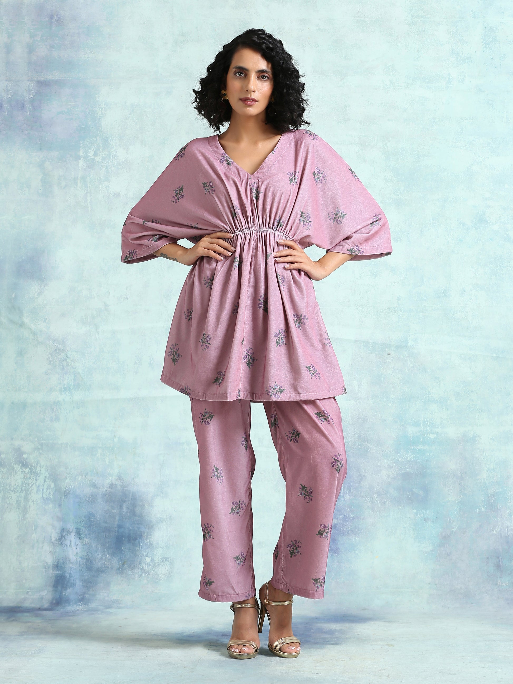 trueBrowns Light Mauve Printed Velvet Co-Ord Set - Distacart