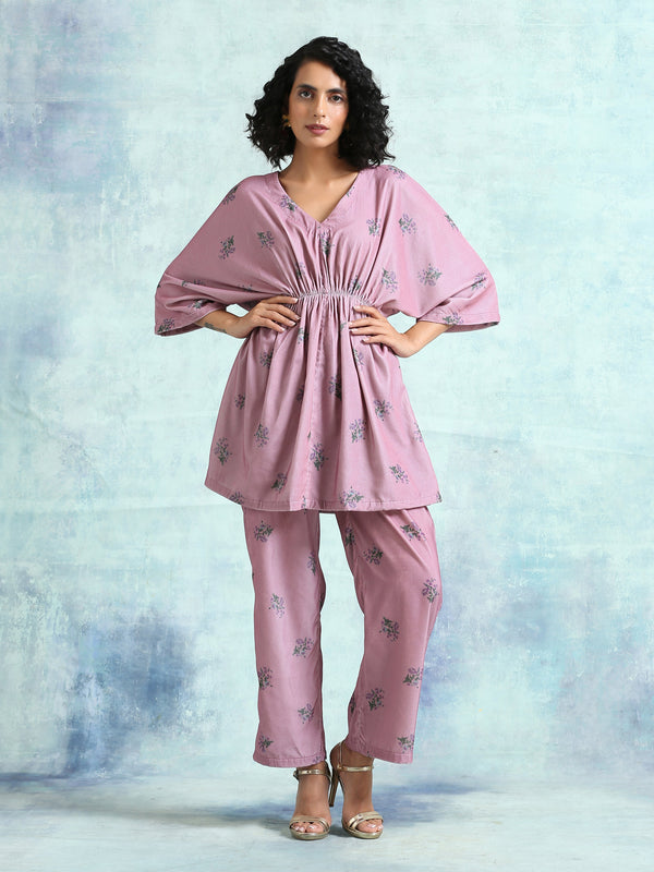 trueBrowns Light Mauve Printed Velvet Co-Ord Set - Distacart