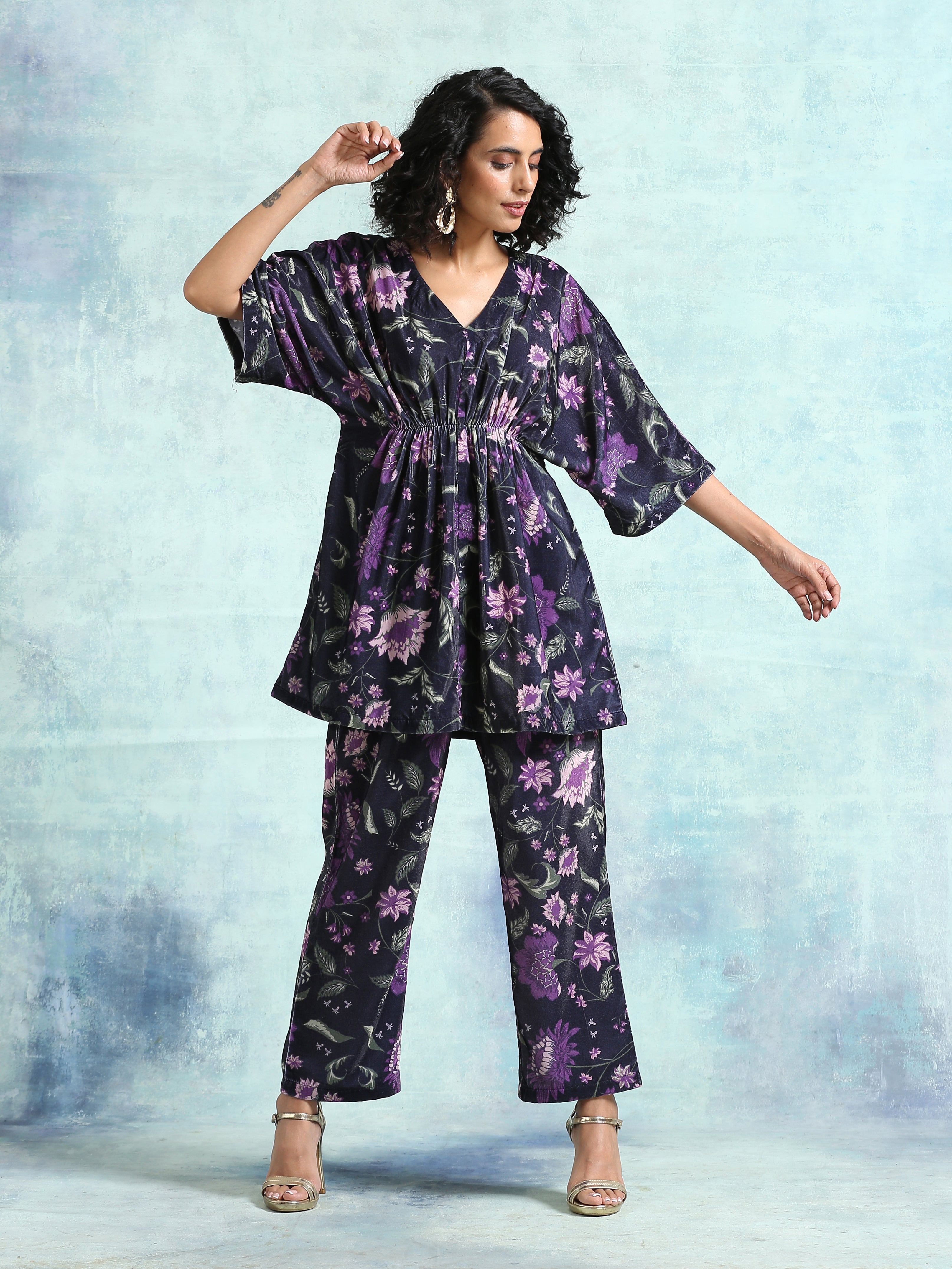 trueBrowns Black Printed Velvet Co-Ord Set - Distacart