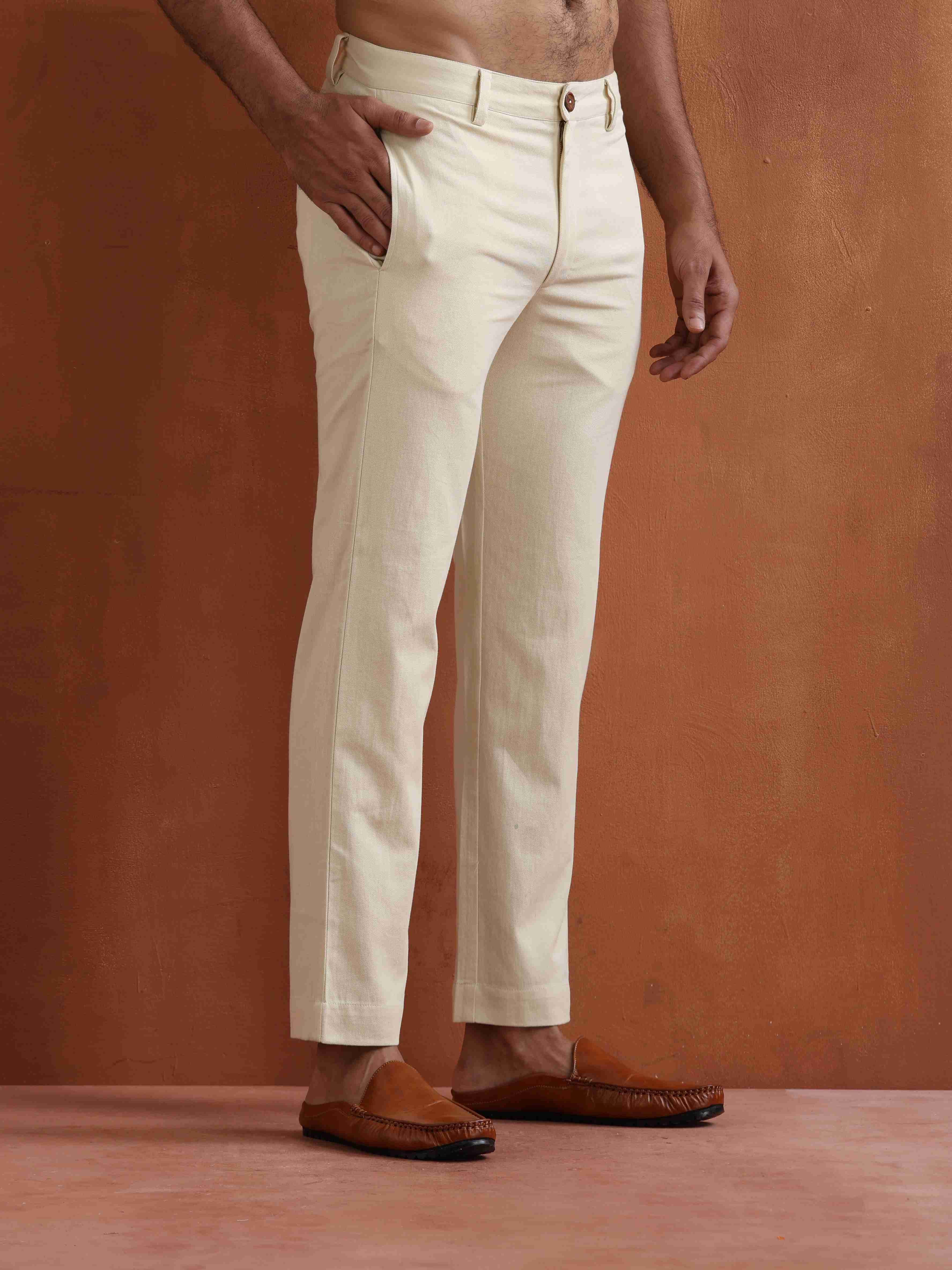 trueBrowns Men's Off White Cotton Twill Pants - Distacart