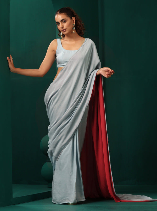 trueBrowns Powder Blue Muslin Silk Ready to Wear Saree - Distacart