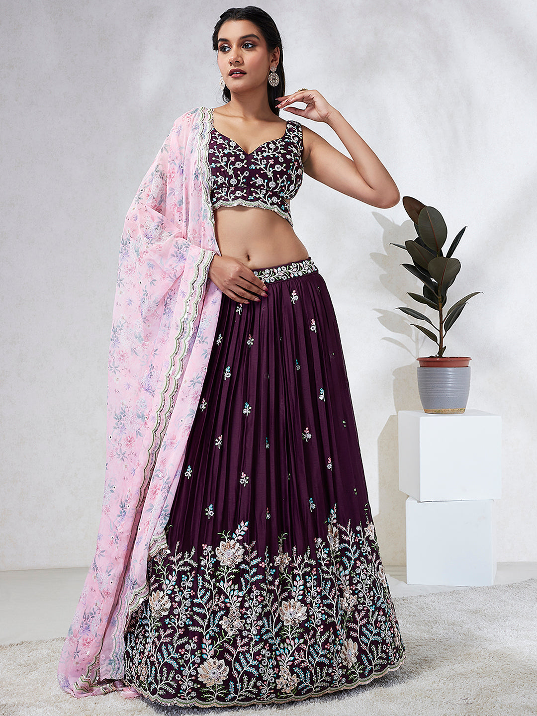 House of Panchhi Teal Pure Georgette Sequins And Thread Embroidery Lehenga Choli & Dupatta - Distacart