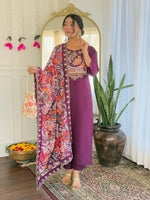 Thumbnail for The52 Women's Viscose Chanderi Fabric Straight Kurta, Pant and Dupatta Set