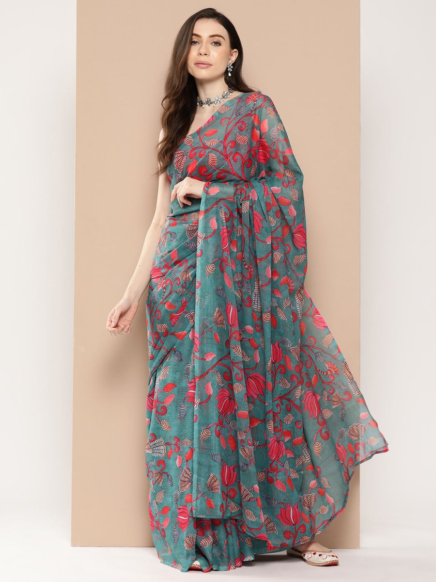 Ahalyaa Floral Poly Chiffon Saree - Distacart