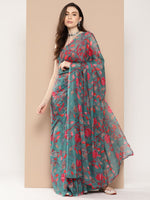 Thumbnail for Ahalyaa Floral Poly Chiffon Saree - Distacart