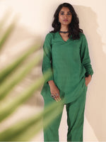Thumbnail for trueBrowns Green Cotton Dobby Relaxed Co-ord Set - Distacart