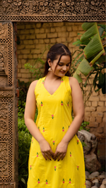 Thumbnail for Pomcha Jaipur Gaurangi Ira Yellow Embroidery Suit Set