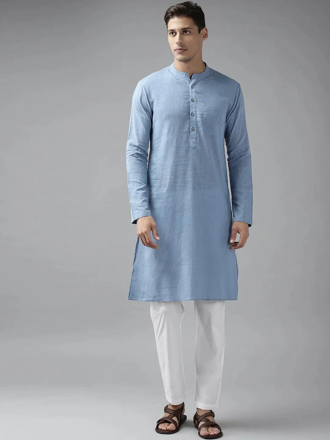 Fabmade Men Blue Cotton Linen Kurta - Distacart