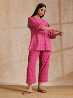 Thumbnail for trueBrowns Pink Dabu Print Cotton Baggy Sleeve Co-Ord Set - Distacart