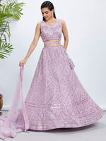 Thumbnail for House of Panchhi Sea Green Georgette Sequins And Thread Embroidery Lehenga Choli & Dupatta - Distacart