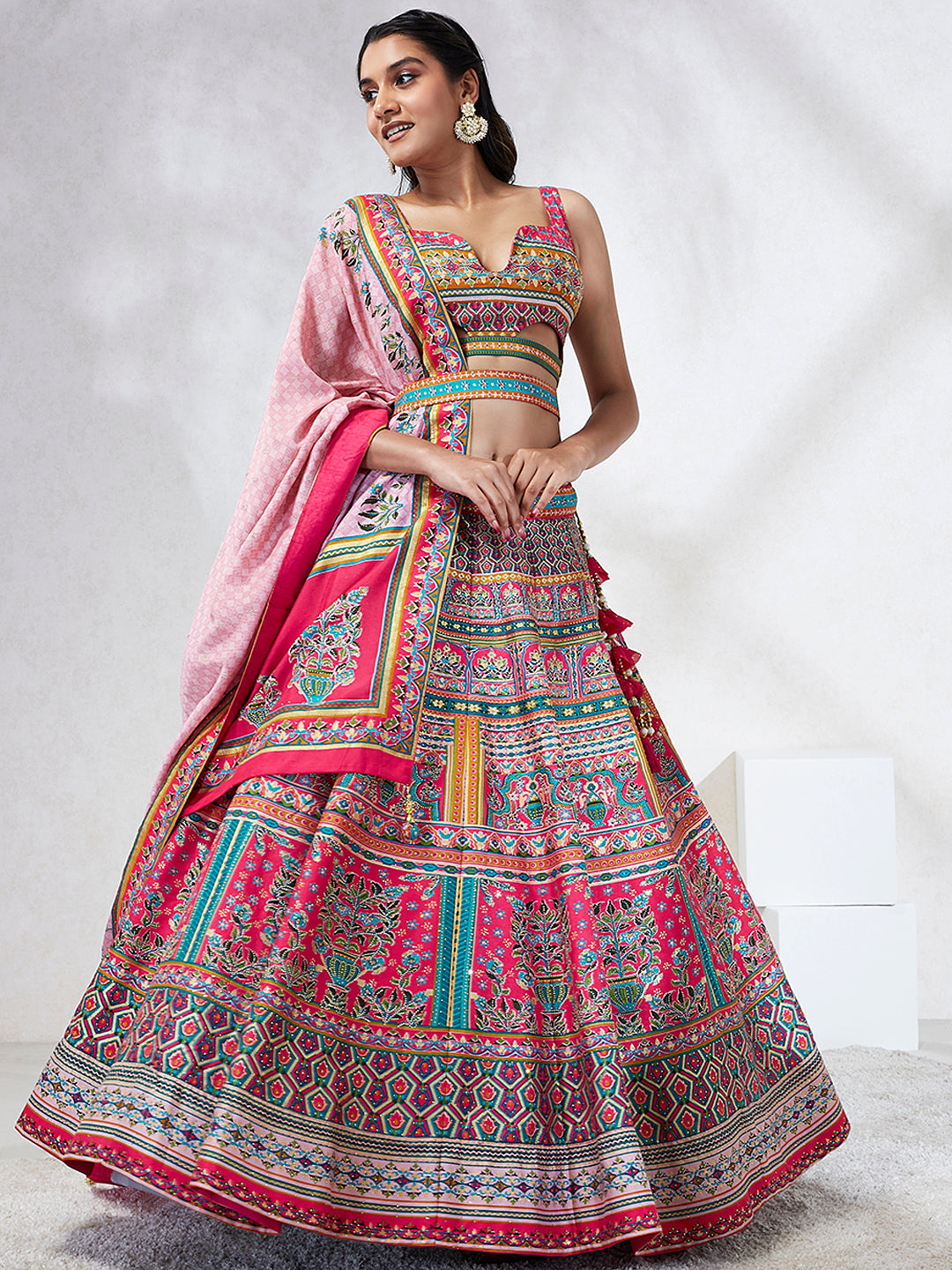 House of Panchhi Pink Pure Georgette Position Printing With Siroski Stone Work Lehenga Choli & Dupatta - Distacart