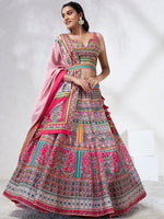 Thumbnail for House of Panchhi Pink Pure Georgette Position Printing With Siroski Stone Work Lehenga Choli & Dupatta - Distacart