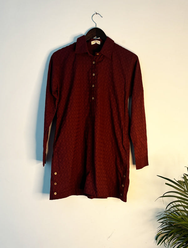 trueBrowns Maroon Straight Men's Kurta