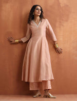 Thumbnail for trueBrowns Blush Pink Tissue Flared Anarkali Kurta Set