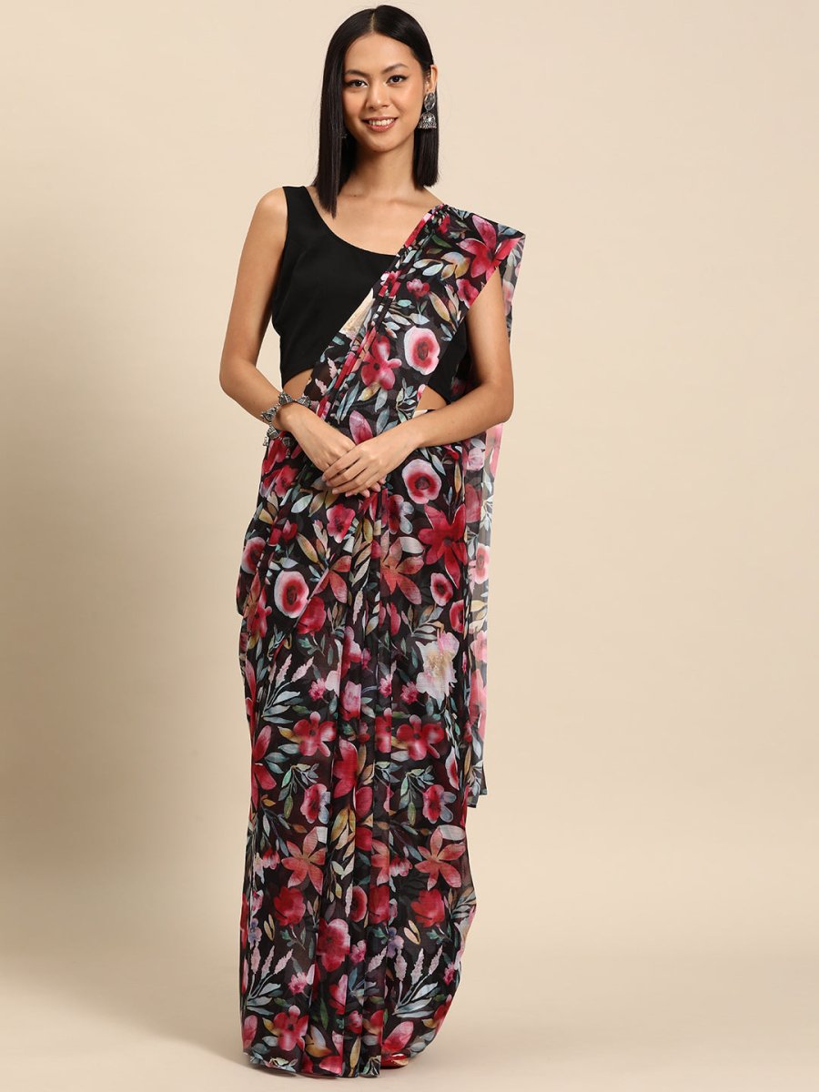 Ahalyaa Floral Poly Chiffon Saree - Distacart