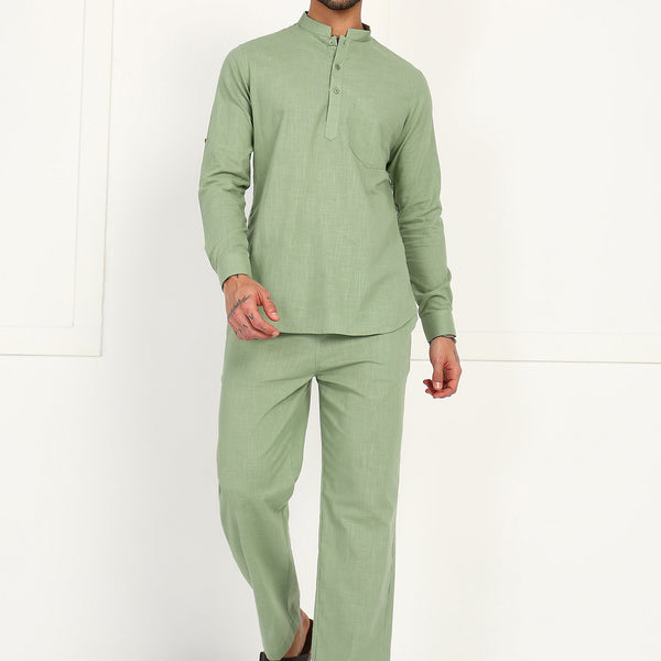 Fabmade Sage Linen Kurta Co-Ord Set - Distacart