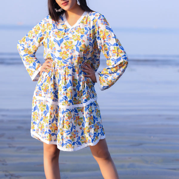 Noroke Cupro Modal Midi Floral Dress - Yellow - Distacart