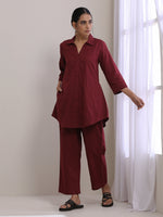 Thumbnail for trueBrowns Ruby Wine Dobby Collar Short Co-Ord Set - Distacart