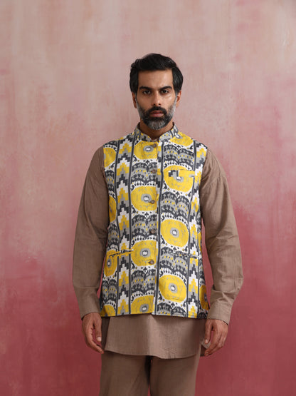 trueBrowns Men's Grey Ikat Print Cotton Reversible Nehru Jacket - Distacart