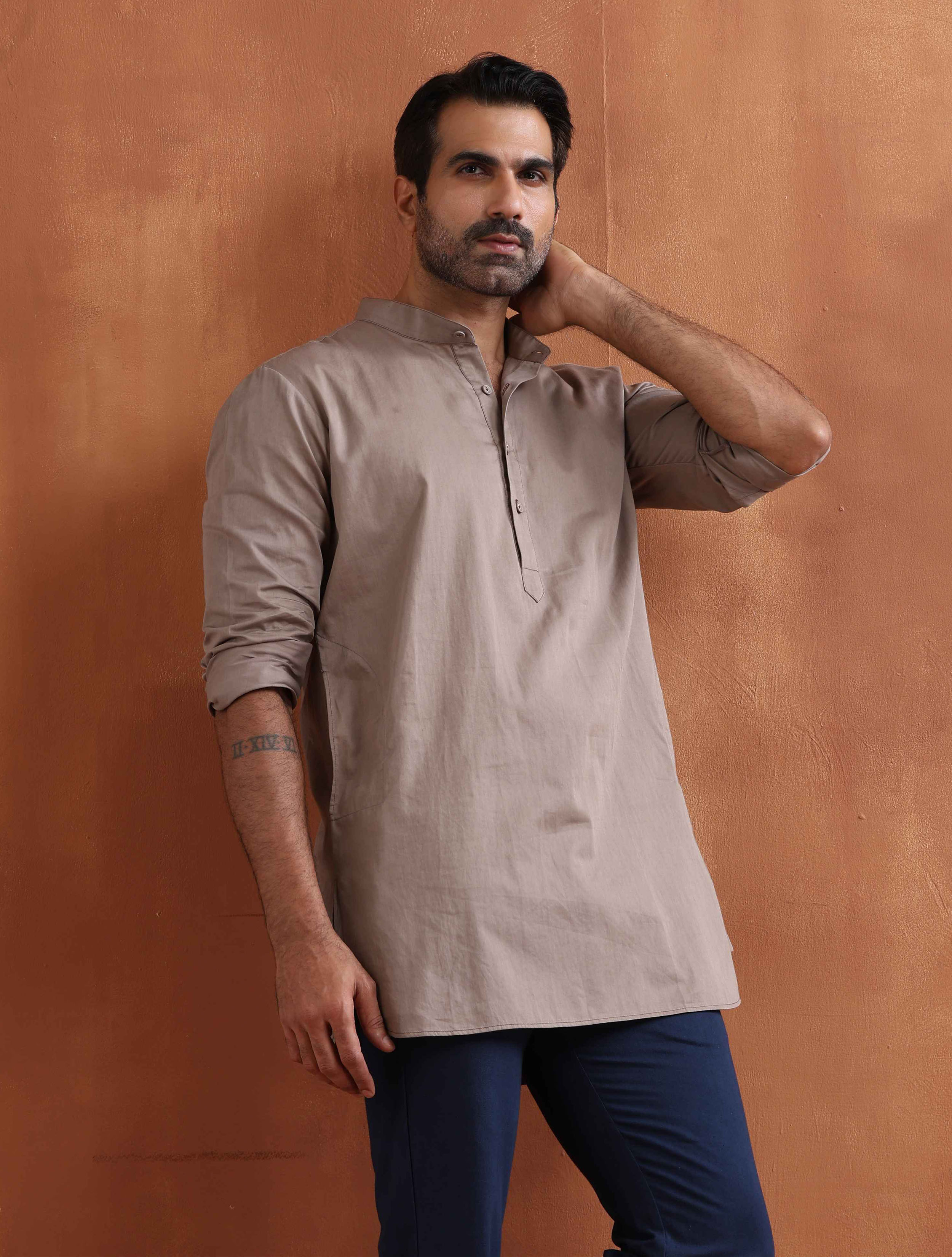 trueBrowns Men's Beige Cotton Short Kurta - Distacart