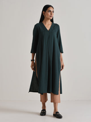 trueBrowns Dark Green Kurta Pant Set - Distacart