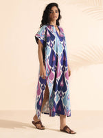 Thumbnail for trueBrowns Blue Cotton Ikat Oversized Dress - Distacart