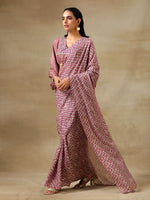 Thumbnail for trueBrowns Dark Mauve Bandhani Printed SilkReady to Wear Saree - Distacart