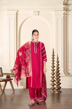 Thumbnail for BulBul Almina Red Silk Kurta Set with Dupatta