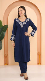 Thumbnail for Gharana India Ishq Luxury Rayon 2Pc Navy Blue Chikankari Kurta Set - Dista
