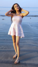Thumbnail for Noroke Linen Lilac Gold Mini Tiered Dress - Lilac - Distacart