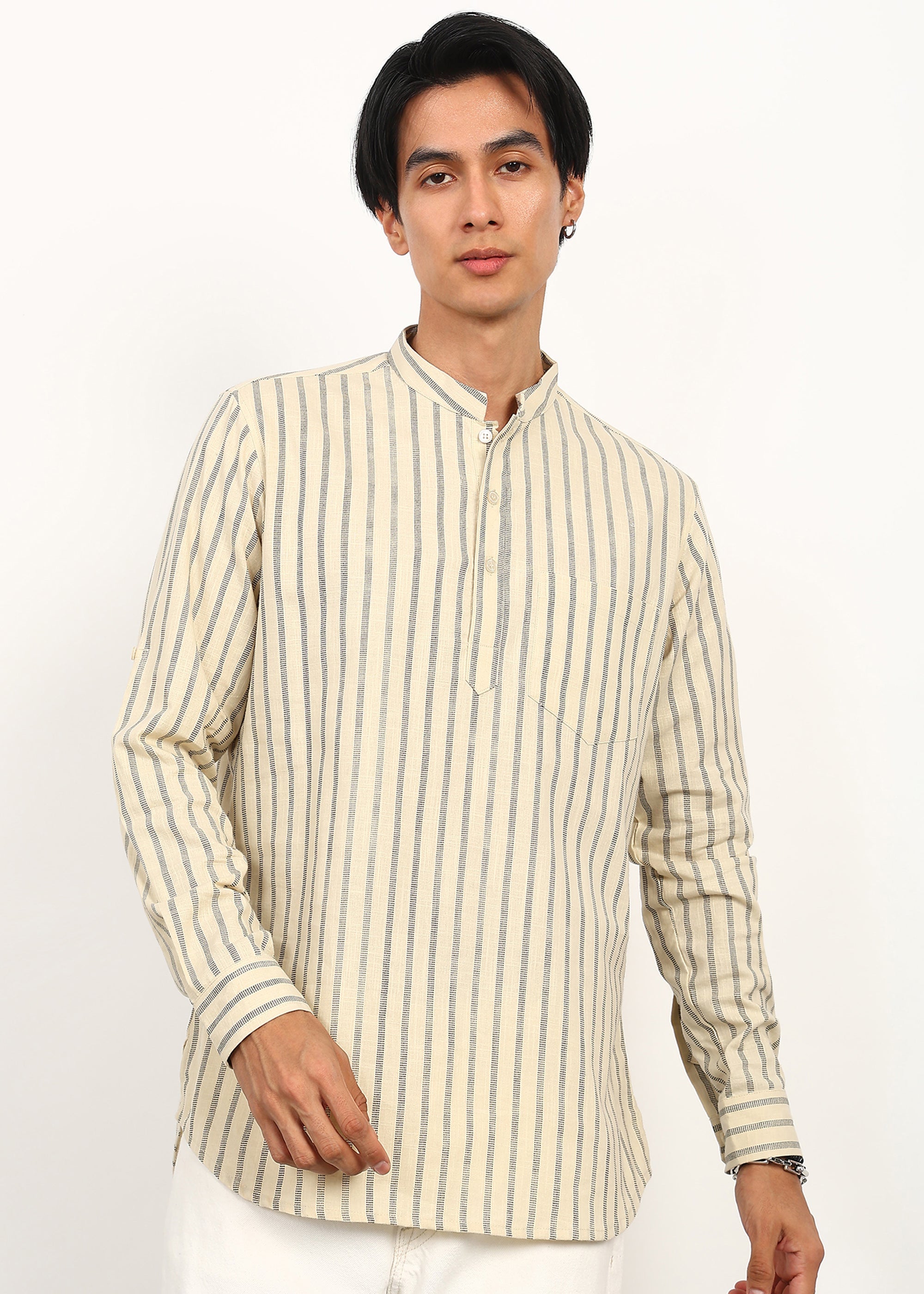 Fabmade Sandline Stripe Linen Kurta - Distacart