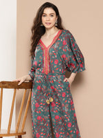 Thumbnail for Ahalyaa Printed Basic Jumpsuit with Lace Inserts - Distacart