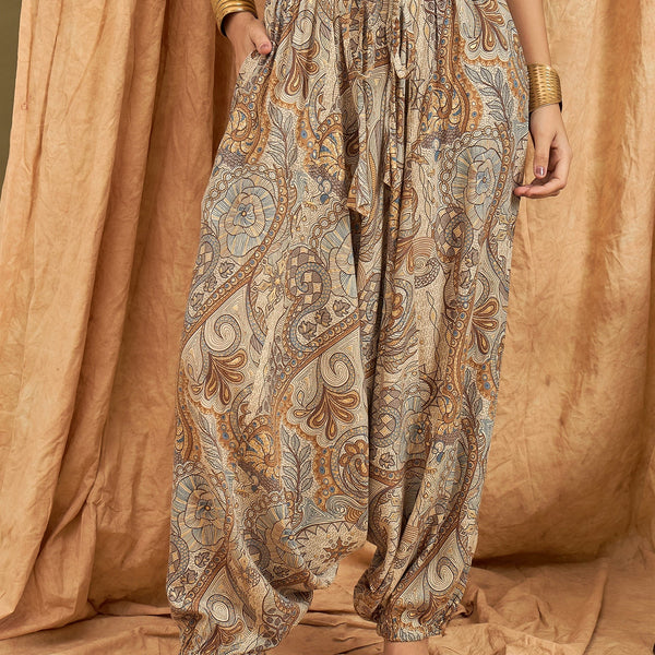 InWeave Beige Paisley Flower Harem Pant - Distacart