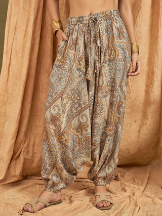 InWeave Beige Paisley Flower Harem Pant - Distacart