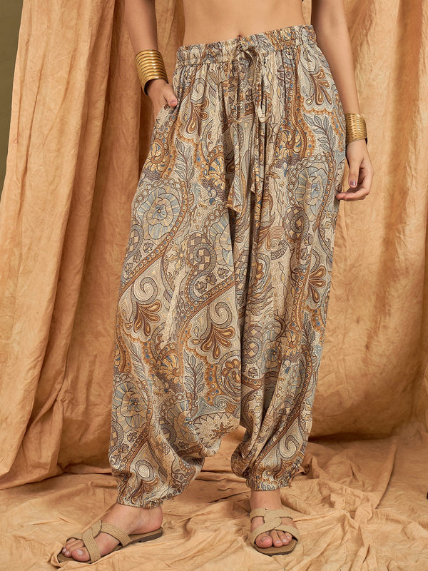 InWeave Beige Paisley Flower Harem Pant