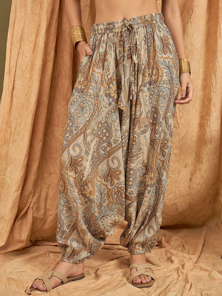 InWeave Beige Paisley Flower Harem Pant