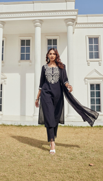 Thumbnail for BulBul Samantha Cotton Black Kurta Set with Dupatta