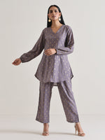 Thumbnail for trueBrowns Plum Grey Foil Short Co-Ord Set - Distacart