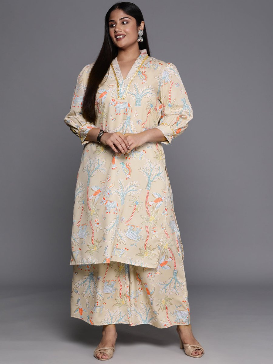 Ahalyaa Women Plus Size Printed Regular Gotta Patti Kurta with Palazzos - Distacart