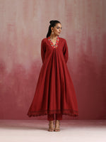 Thumbnail for trueBrowns Maroon Cotton Dobby Kurta Set