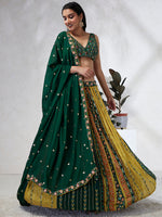 Thumbnail for House of Panchhi Navy Blue Pure Georgette Sequins And Thread Embroidery Lehenga Choli & Dupatta - Distacart