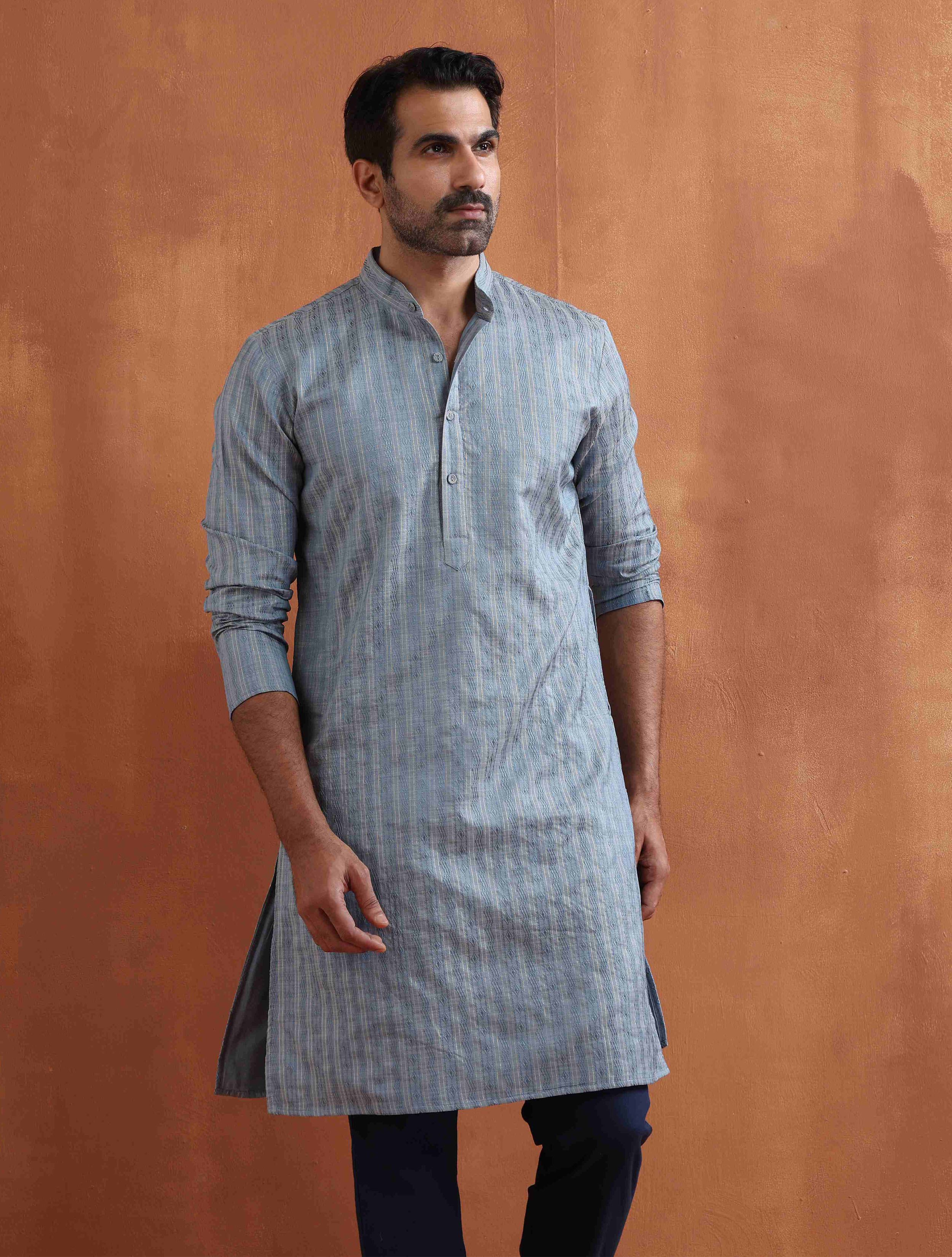 trueBrowns Men's Blue Chanderi Kurta - Distacart