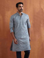 Thumbnail for trueBrowns Men's Blue Chanderi Kurta
