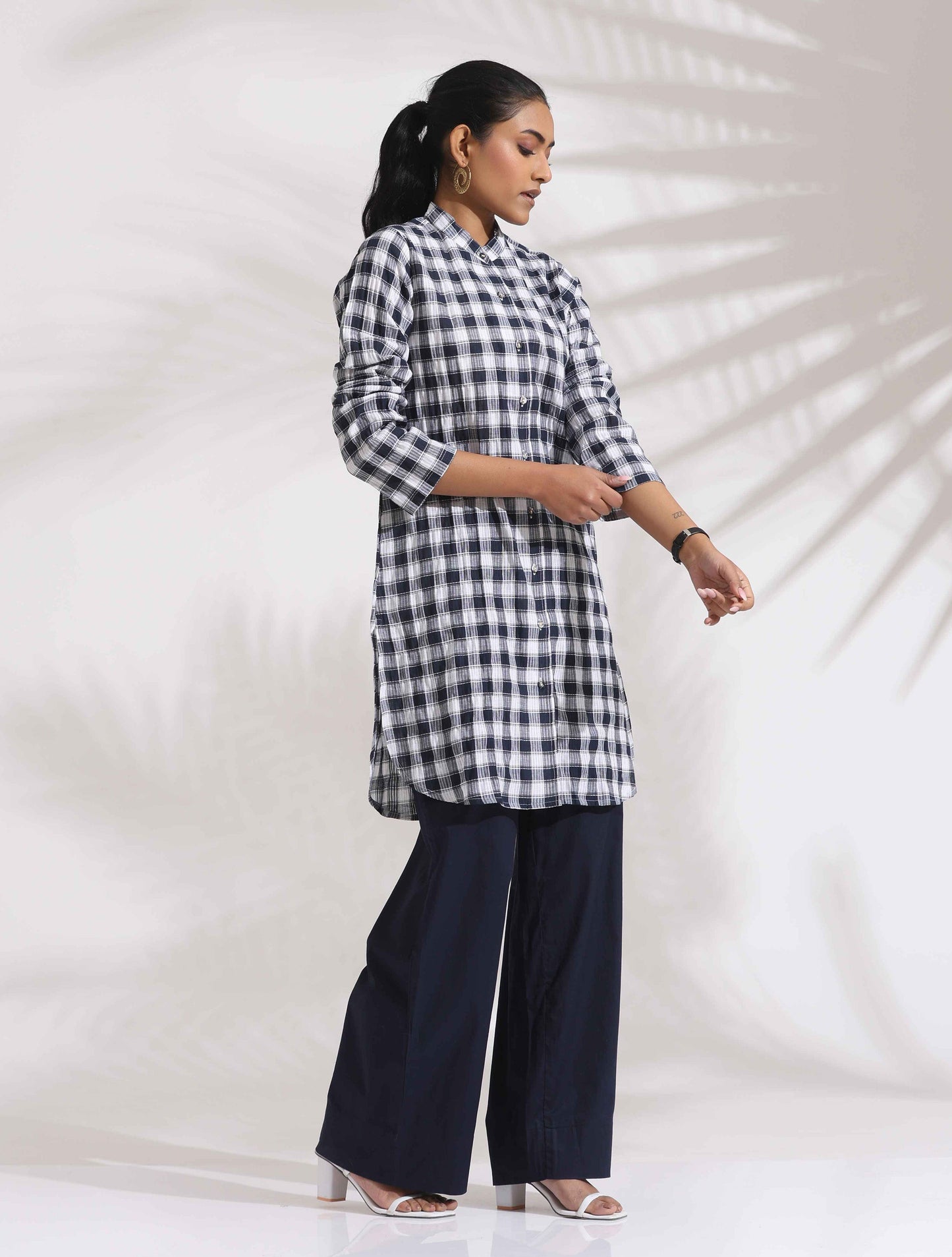 trueBrowns Blue Cotton Check Kurta Co-ord Set - Distacart