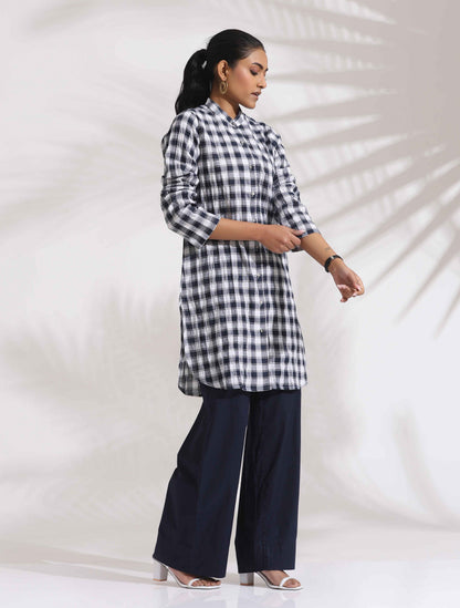 trueBrowns Blue Cotton Check Kurta Co-ord Set - Distacart
